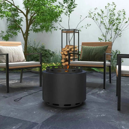 Outsunny Smokeless Portable Fire Pit, 48.5cm with Poker - Black  | 842-337V00BK