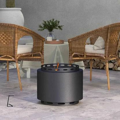 Outsunny smokeless portable fire pit 48.5cm black dark gray cylindrical metal design for outdoor patio use