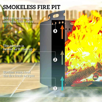 Outsunny smokeless portable fire pit in dark grey with ventilation slots and airflow arrows for efficient burning