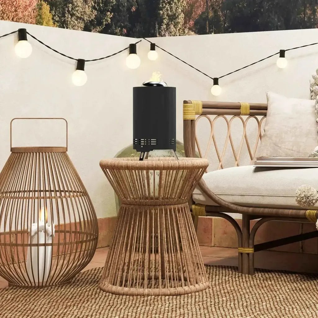 Black outsunny smokeless stainless steel outdoor patio fire pit heater with visible flame tabletop 16cm