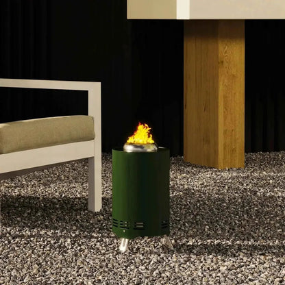 Outsunny smokeless stainless steel green cylindrical outdoor fire pit with silver top ventilation slits and legs