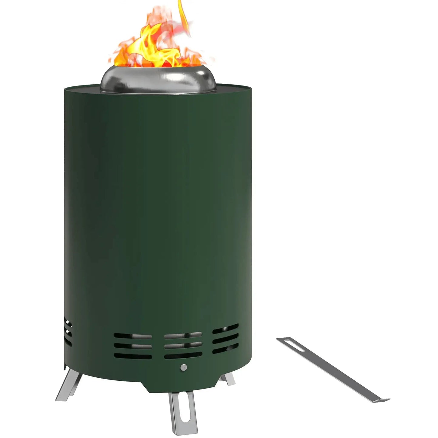 Outsunny Smokeless Fire Pit, 16 x 16 cm Stainless Steel Portable Wood Burning Firepit with Poker, Wood or Pellet Fuelled Tabletop Fire Pit for Garden Camping Bonfire Party, Green 842 - 388V00DG - Garden & Outdoor