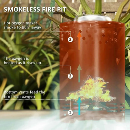 Red Outsunny smokeless stainless steel fire pit with perforated sides and silver lid for tabletop use