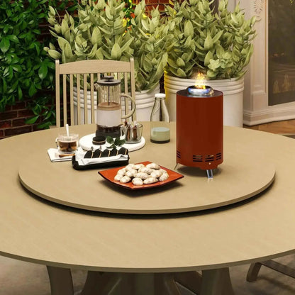 Outsunny smokeless stainless steel red outdoor tabletop fire pit with flame and ventilation slits at the base
