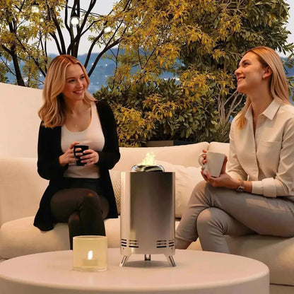 Outsunny smokeless stainless steel portable gas fire pit in silver with tripod legs and vented base tabletop 16cm
