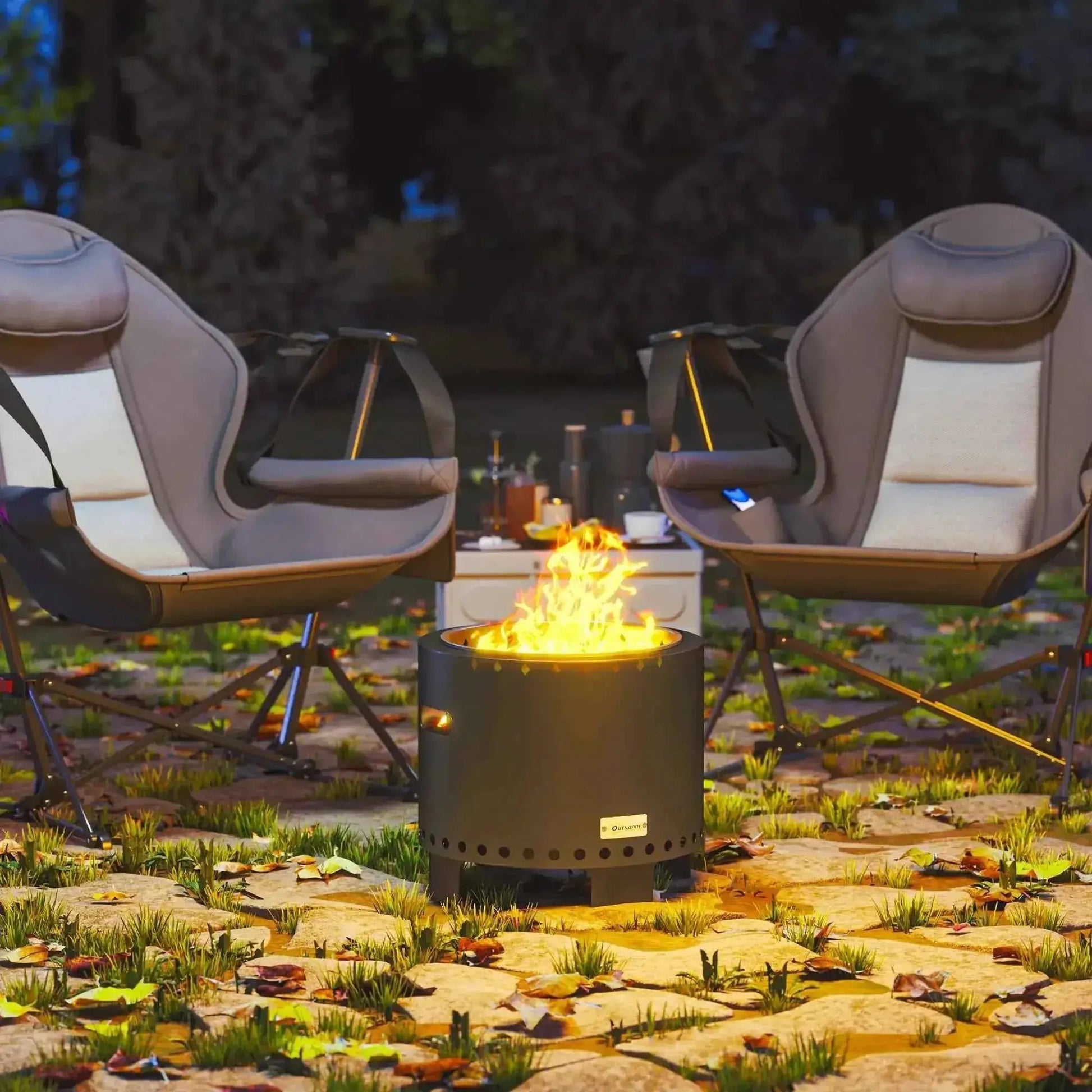 Outsunny Smokeless Steel Fire Pit, with Poker - Grey | 842-329V00CG