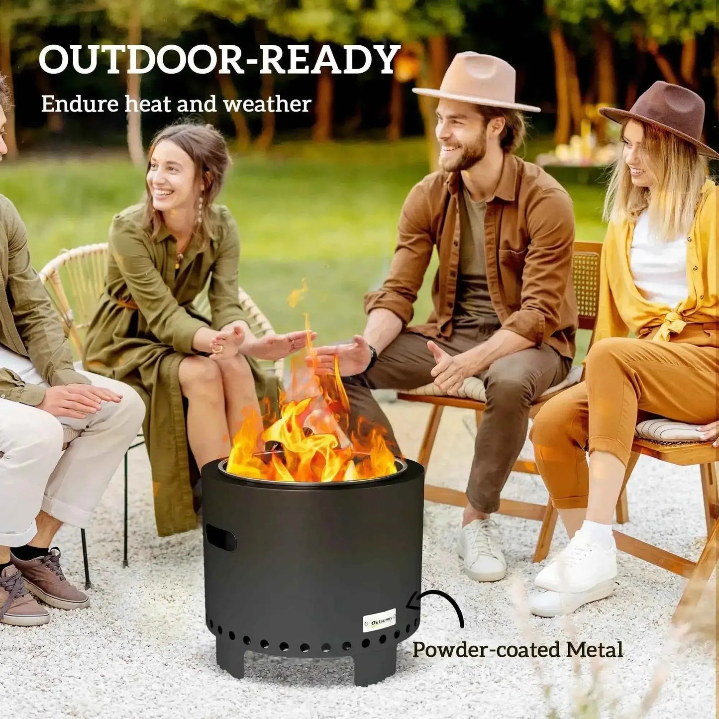 Outsunny Smokeless Steel Fire Pit, with Poker - Grey | 842-329V00CG