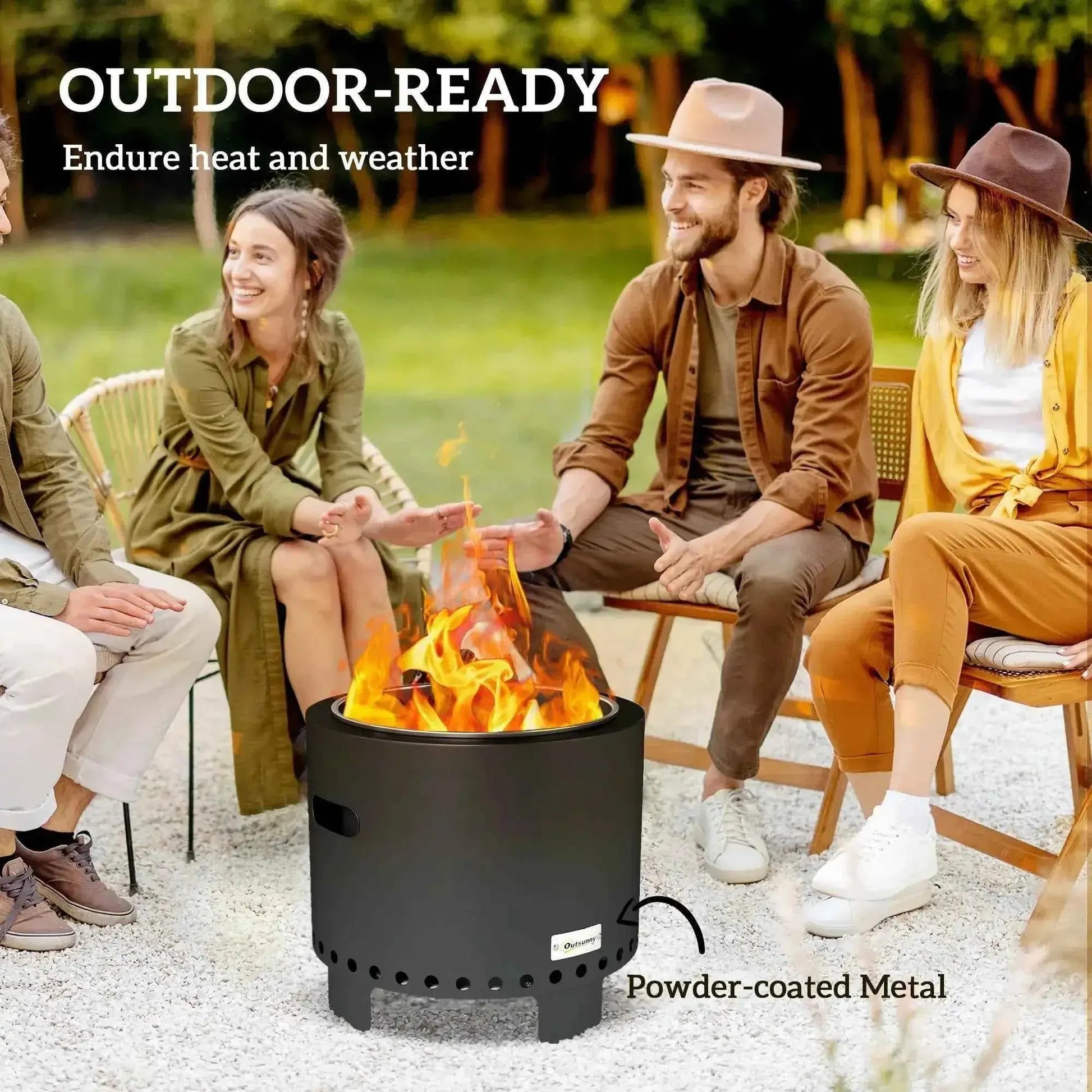 Outsunny Smokeless Steel Fire Pit, with Poker - Grey | 842-329V00CG