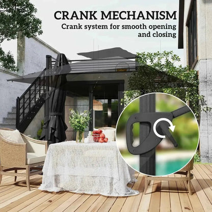 Black crank mechanism for outdoors umbrella with smooth opening and closing on outsunny solar led cantilever parasol