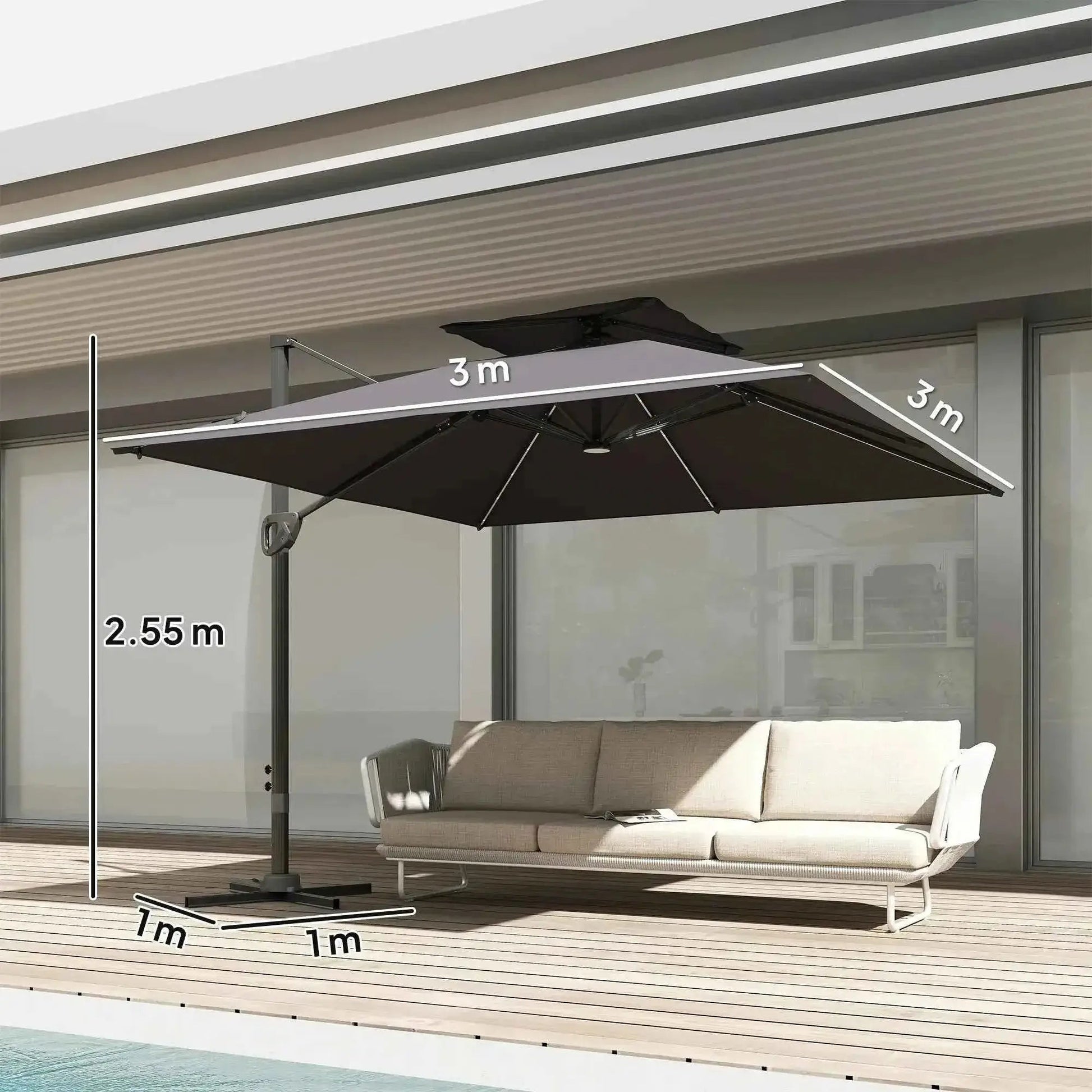 Outsunny Solar LED Cantilever Parasol - Dark Grey | 84D-433V00CG