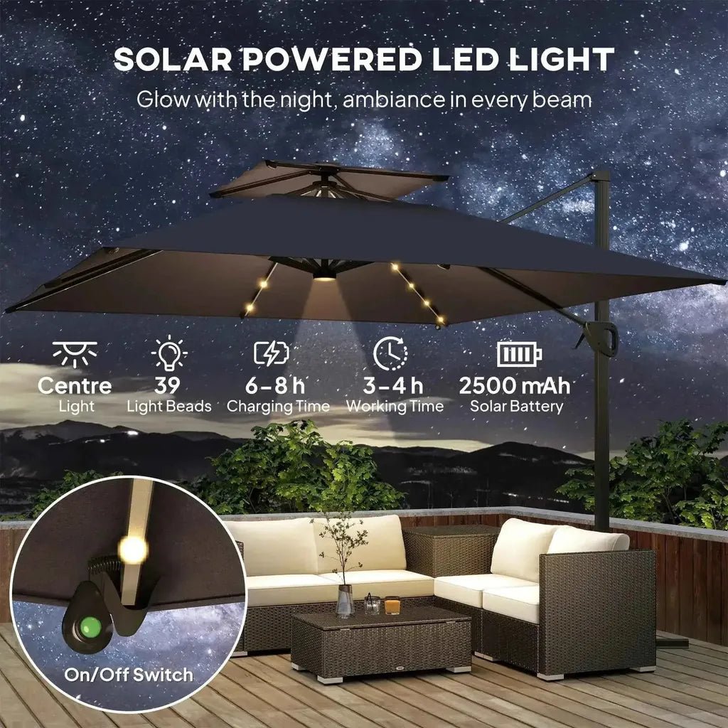 Dark brown solar-powered led light string with 39 beads for outdoor umbrella ambiance in outsunny grey parasol