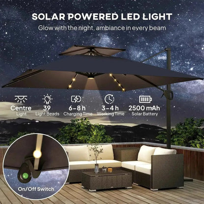 Dark brown solar-powered led light string with 39 beads for outdoor umbrella ambiance in outsunny grey parasol