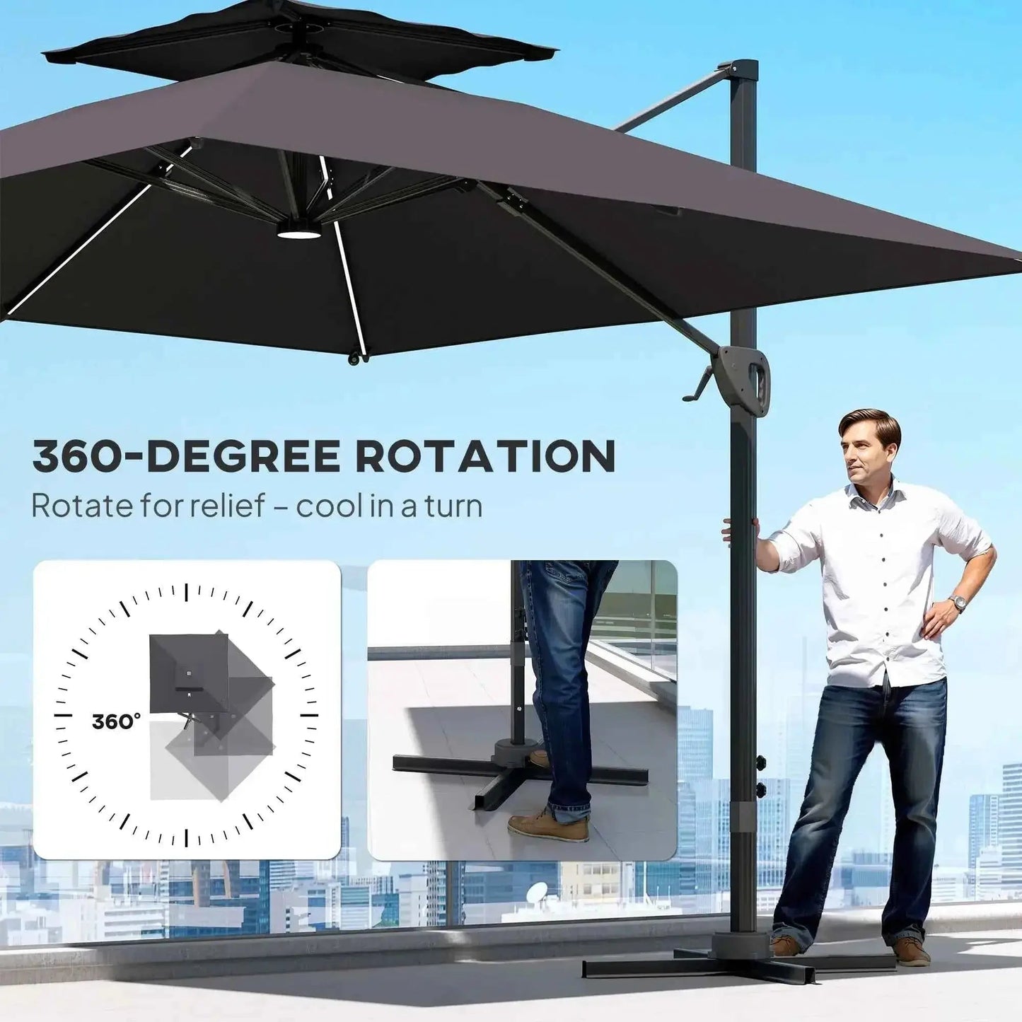 Outsunny Solar LED Cantilever Parasol - Dark Grey | 84D-433V00CG
