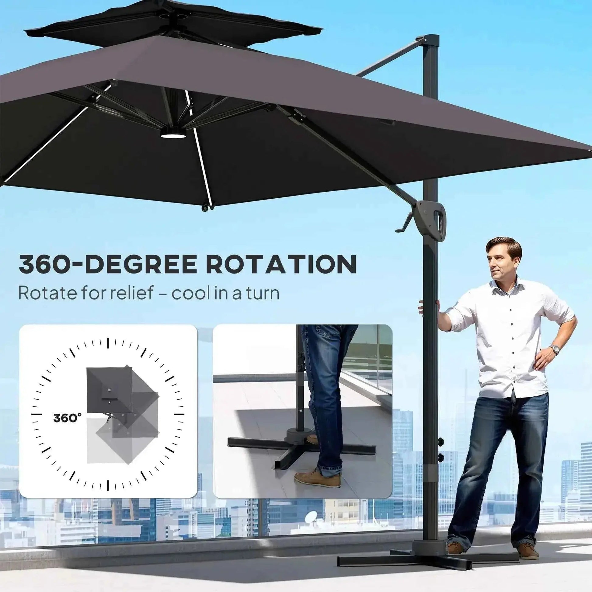 Outsunny Solar LED Cantilever Parasol - Dark Grey | 84D-433V00CG
