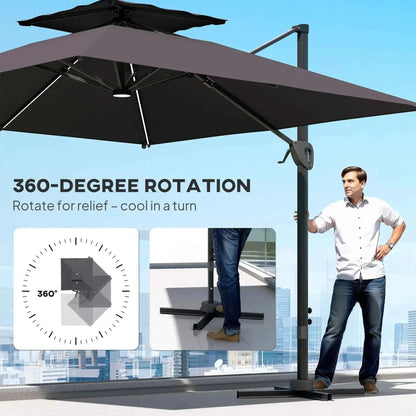Outsunny Solar LED Cantilever Parasol - Dark Grey | 84D-433V00CG