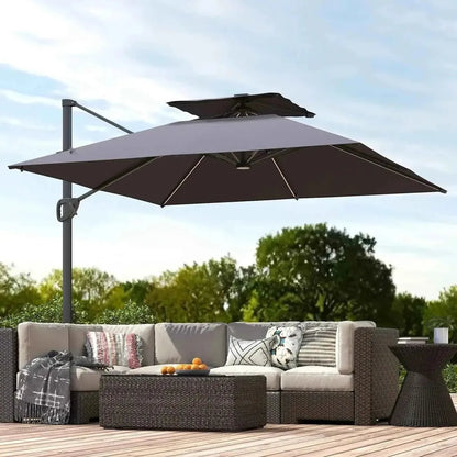 Outsunny solar led dark grey cantilever patio umbrella with sleek metal frame for outdoor shade and lighting