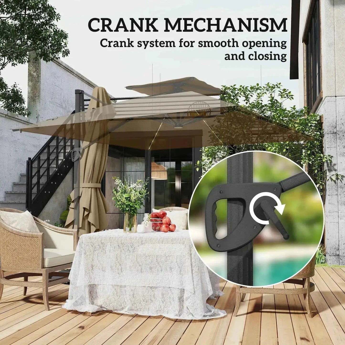 Outsunny Solar LED Cantilever Parasol - Khaki | 84D-433V00KK