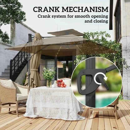 Outsunny Solar LED Cantilever Parasol - Khaki | 84D-433V00KK
