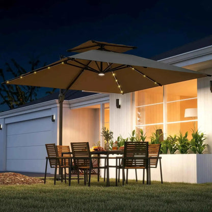 Outsunny Solar LED Cantilever Parasol - Khaki | 84D-433V00KK