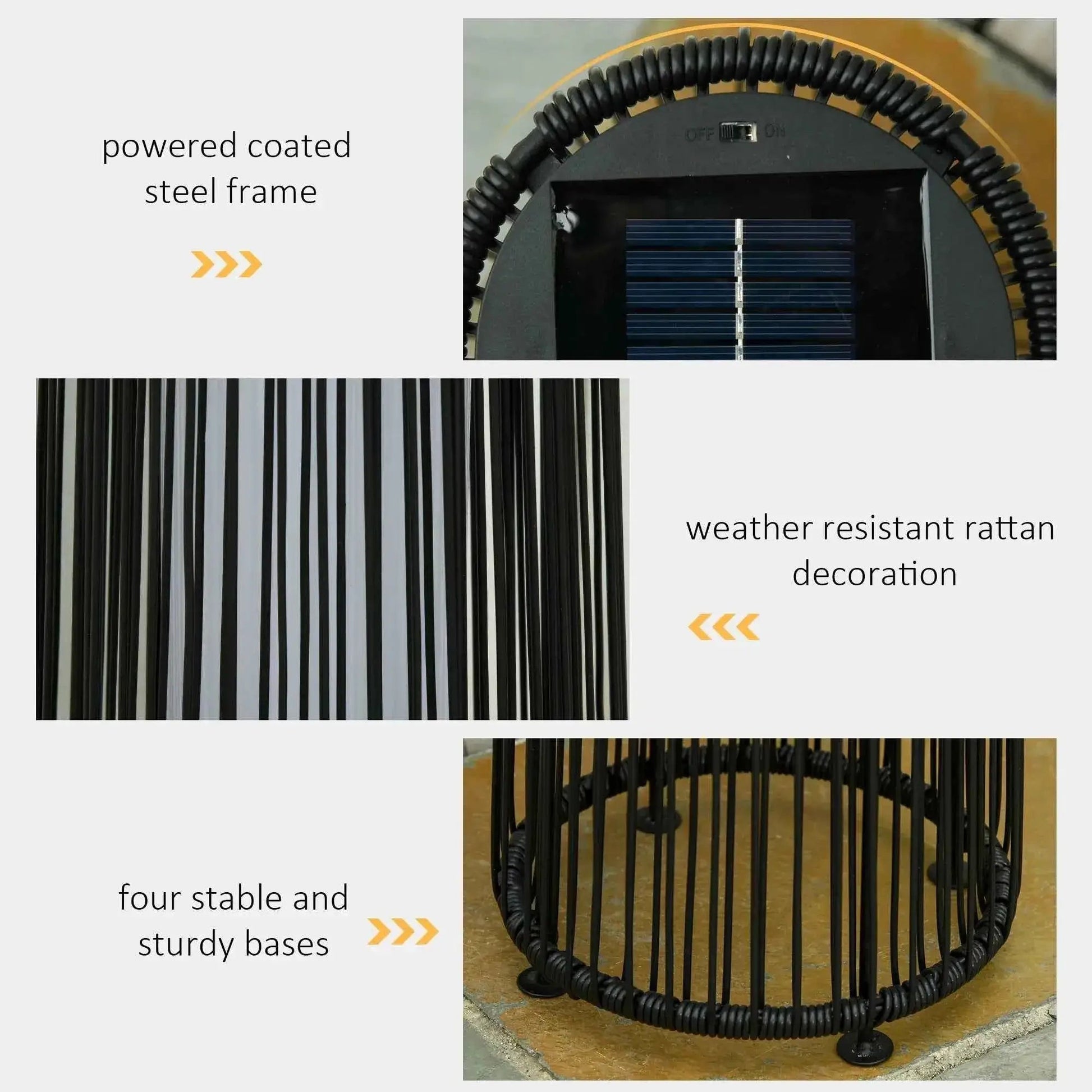 Outsunny Solar Powered Woven Resin Wicker Lantern, Auto On/Off - Black | 866-066BK