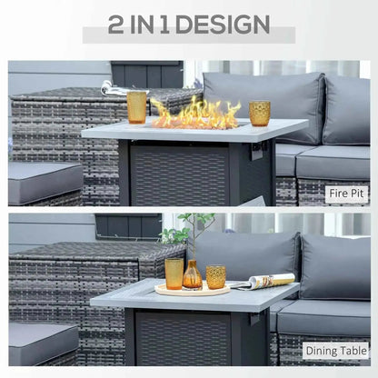 Outsunny square propane gas fire pit table in black wicker with gray stone top doubles as dining table 40000 btu