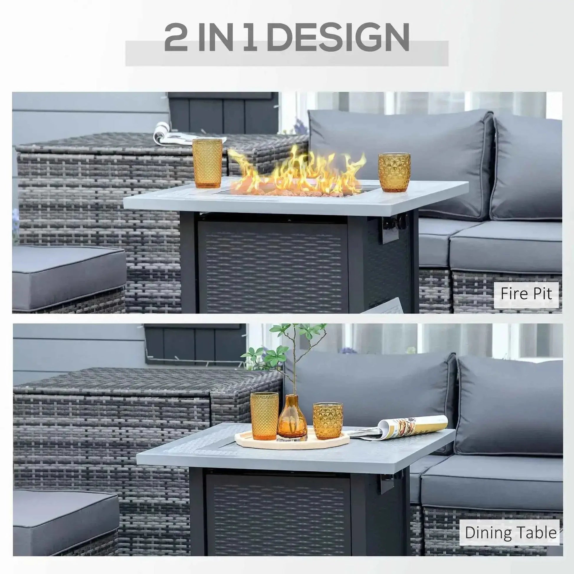 Outsunny Square Propane Gas Fire Pit Table, 40,000 BTU - Black/Grey | 842-253