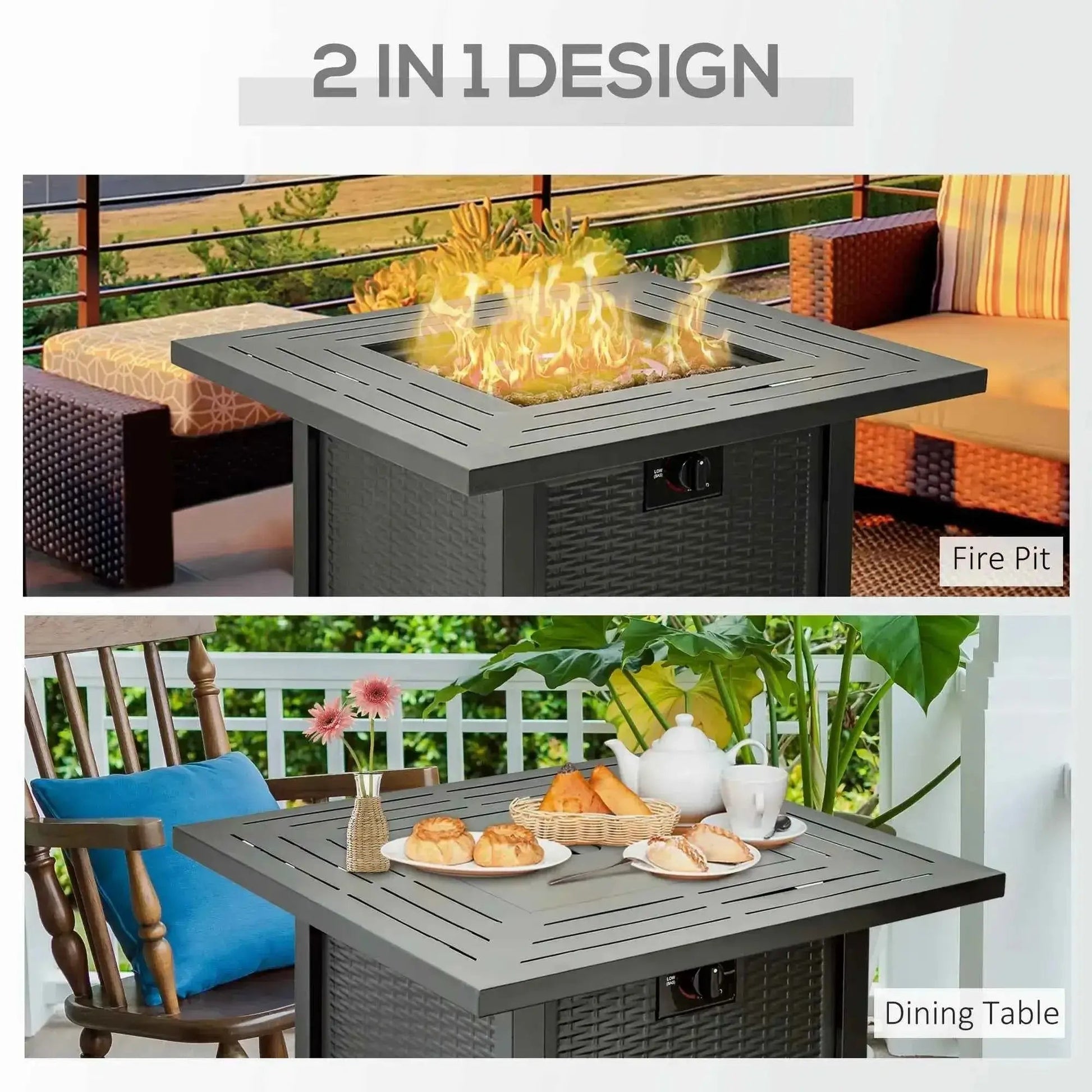 Outsunny Square Propane Gas Fire Pit Table, 40,000 BTU with Cover - Black | 842-260V70