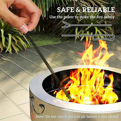 Black metal fire pit poker with handle for safely stoking fires in outdoor fire pits from Outsunny stainless steel set