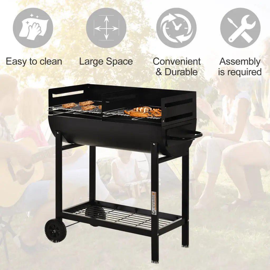 Outsunny Steel 2 - Grill Charcoal BBQ w/ Wheels Black 846 - 049 - Garden & Outdoor