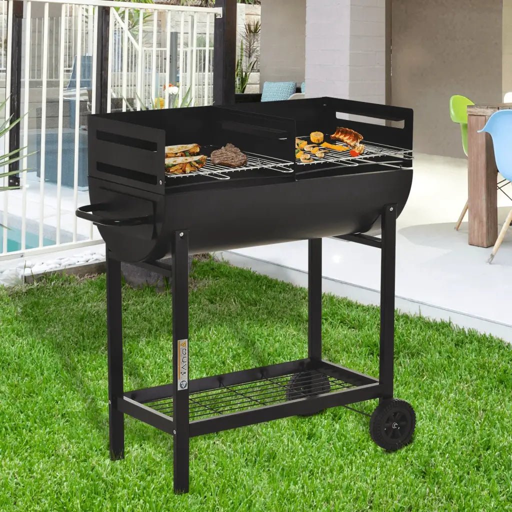 Outsunny Steel 2 - Grill Charcoal BBQ w/ Wheels Black 846 - 049 - Garden & Outdoor