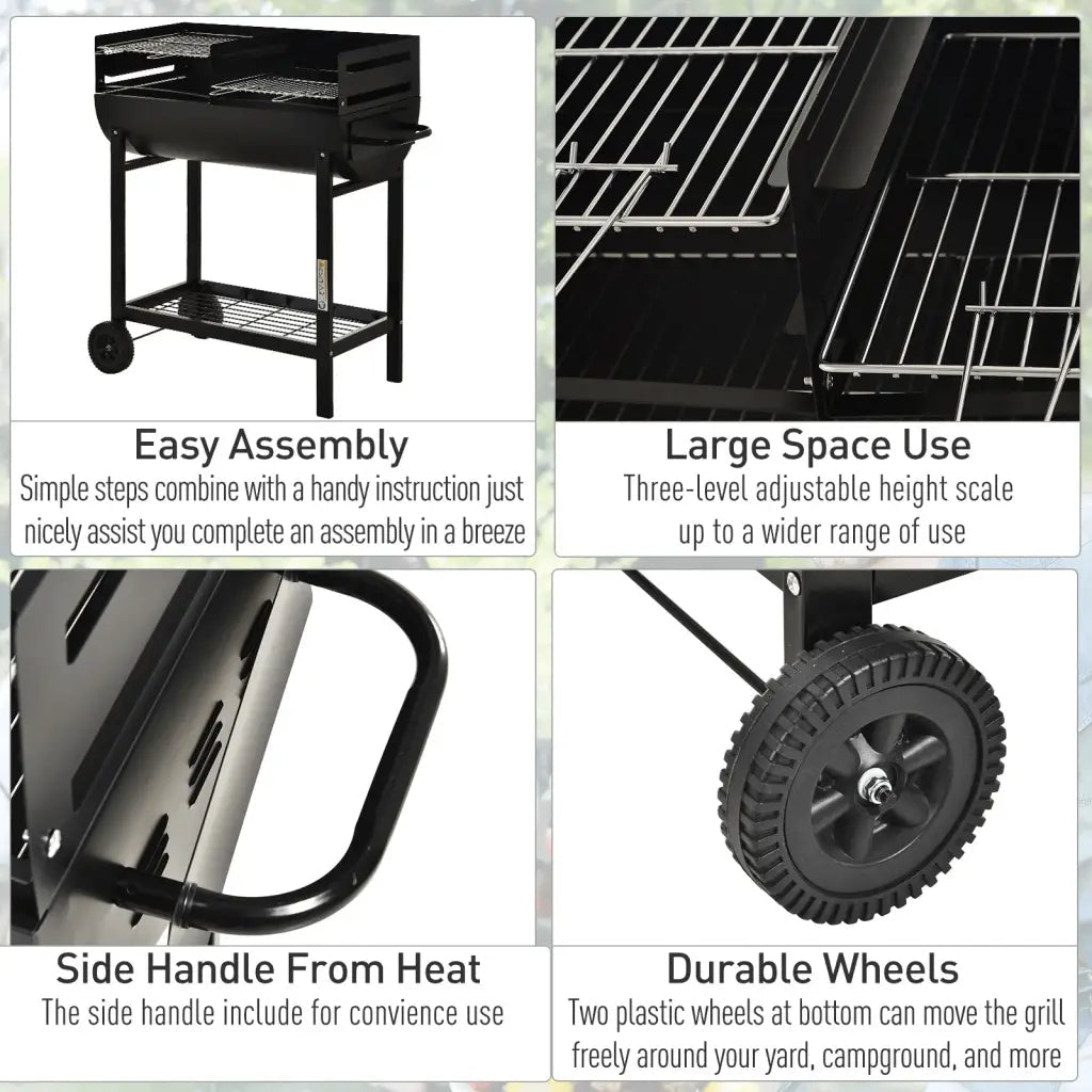 Outsunny Steel 2 - Grill Charcoal BBQ w/ Wheels Black 846 - 049 - Garden & Outdoor