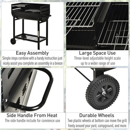 Outsunny Steel 2 - Grill Charcoal BBQ w/ Wheels Black 846 - 049 - Garden & Outdoor
