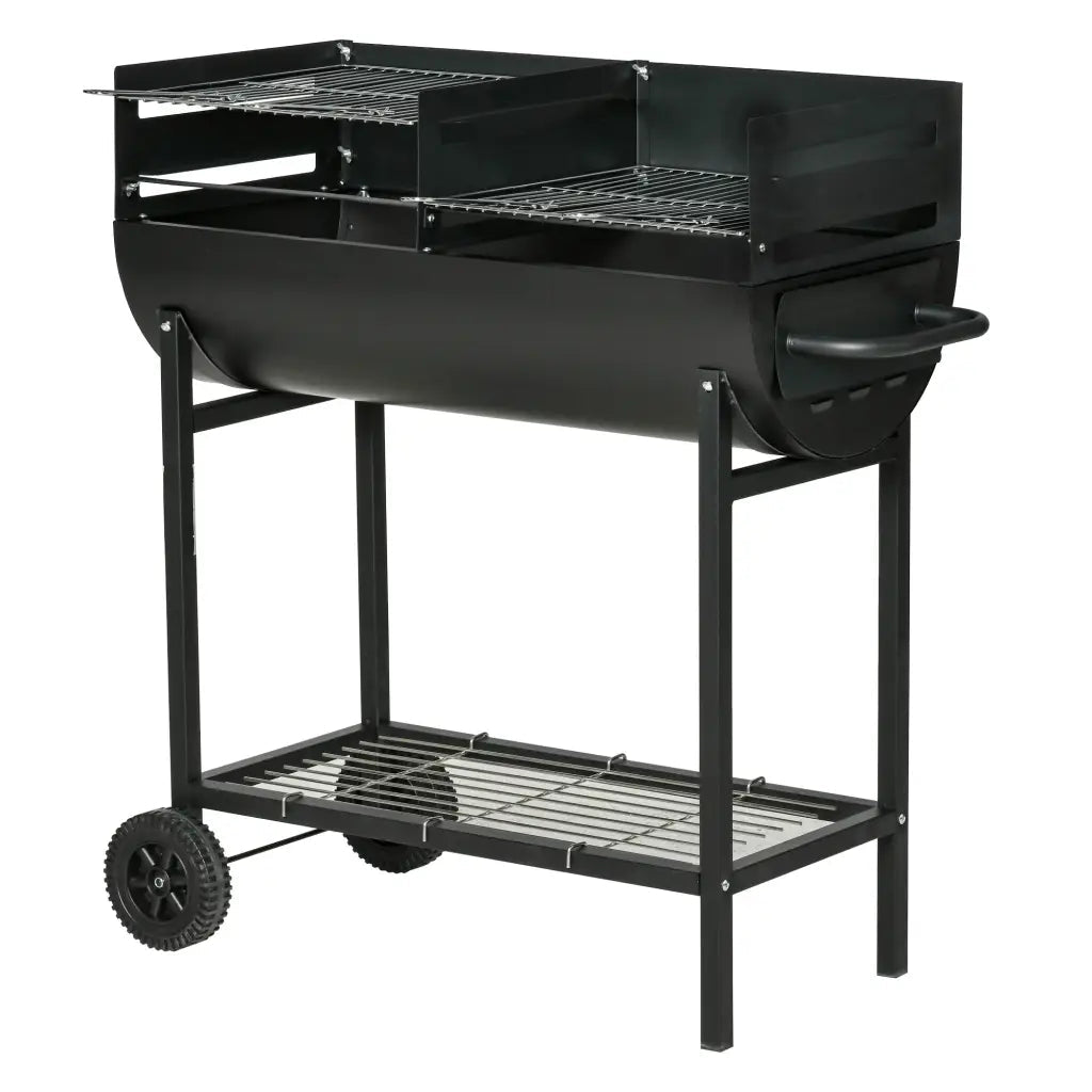 Outsunny Steel 2 - Grill Charcoal BBQ w/ Wheels Black 846 - 049 - Garden & Outdoor