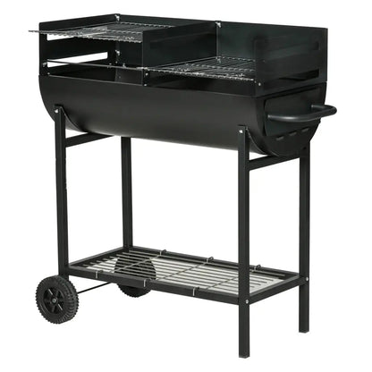 Outsunny Steel 2 - Grill Charcoal BBQ w/ Wheels Black 846 - 049 - Garden & Outdoor