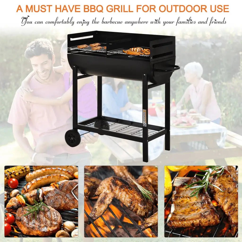Outsunny Steel 2 - Grill Charcoal BBQ w/ Wheels Black 846 - 049 - Garden & Outdoor