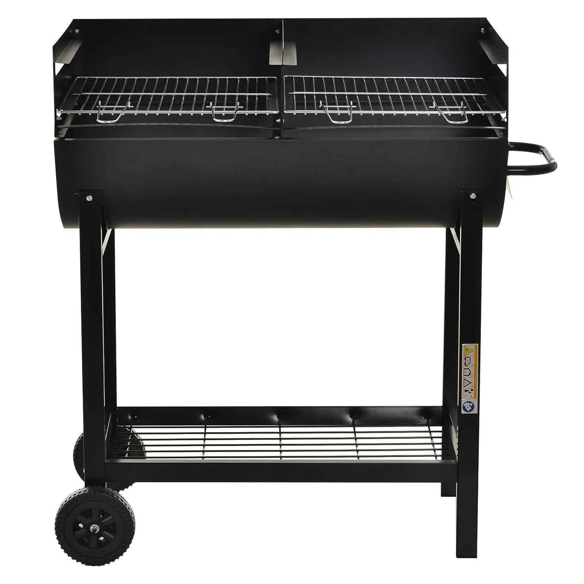 Outsunny steel 2-grill charcoal bbq in black with sturdy metal construction and wheels for easy mobility