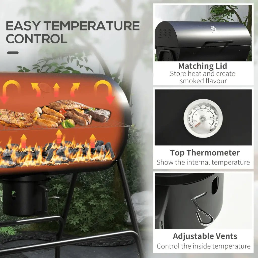 Outsunny Steel Charcoal BBQ, with Ash Catcher and Warming Rack 846 - 147V00BK - Garden & Outdoor