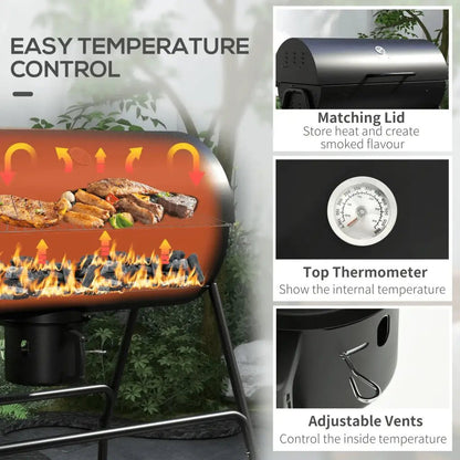 Outsunny Steel Charcoal BBQ, with Ash Catcher and Warming Rack 846 - 147V00BK - Garden & Outdoor
