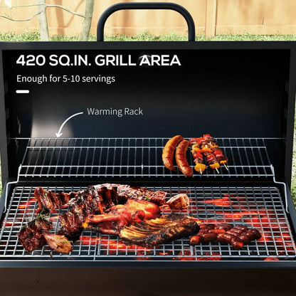 Outsunny Steel Charcoal BBQ, with Ash Catcher and Warming Rack 846 - 147V00BK - Garden & Outdoor
