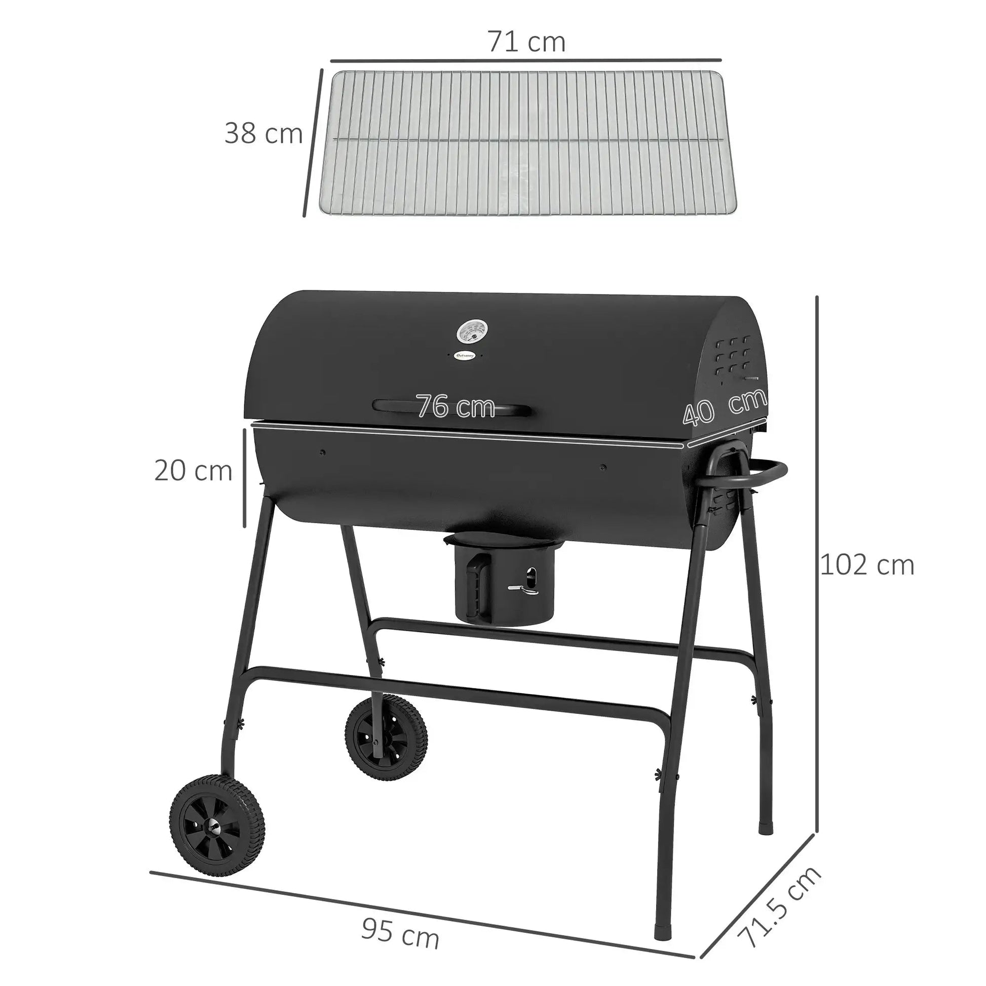 Outsunny Steel Charcoal BBQ, with Ash Catcher and Warming Rack 846 - 147V00BK - Garden & Outdoor