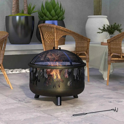 Outsunny Steel Fire Pit BBQ, with Poker - Black | 842-169V01BK