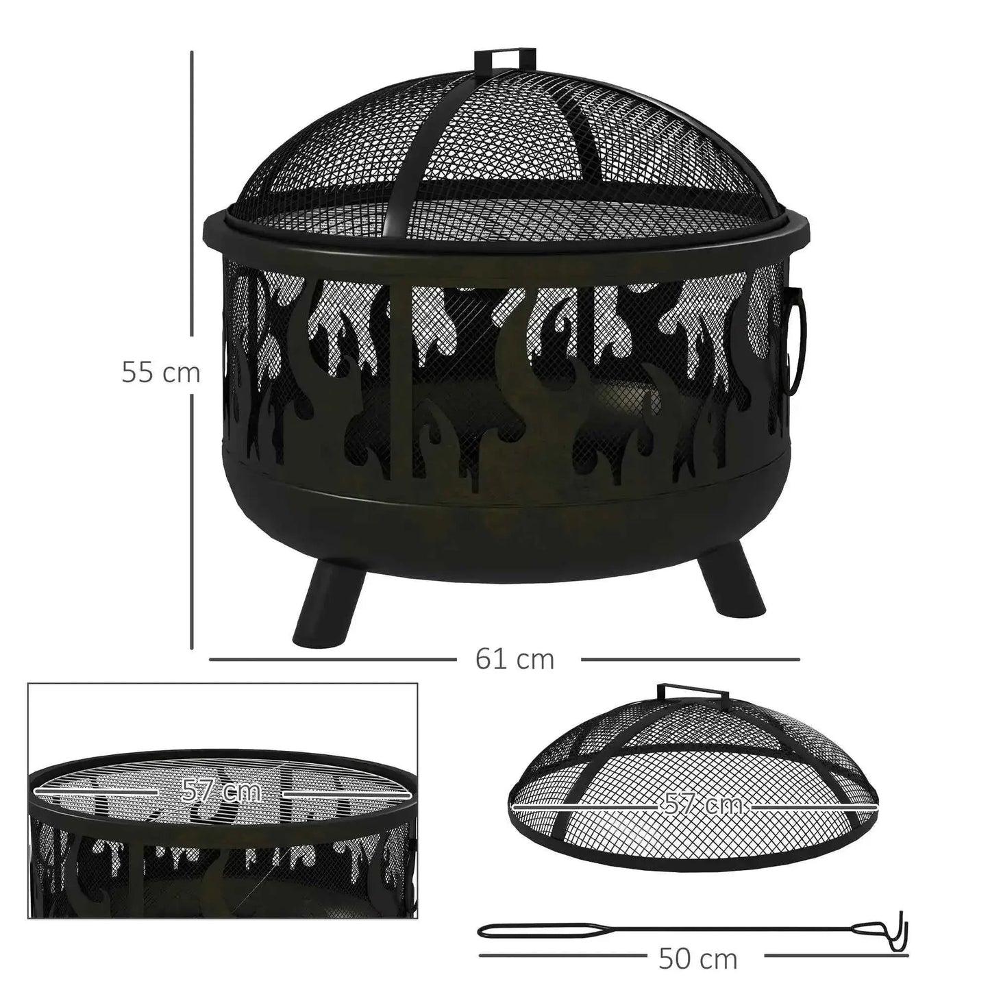 Outsunny Steel Fire Pit BBQ, with Poker - Black | 842-169V01BK