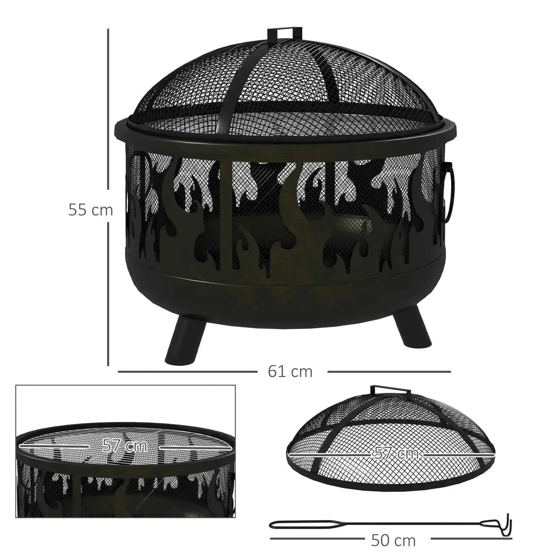 Outsunny Steel Fire Pit BBQ, with Poker - Black | 842-169V01BK
