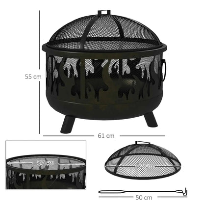 Outsunny Steel Fire Pit BBQ, with Poker - Black | 842-169V01BK