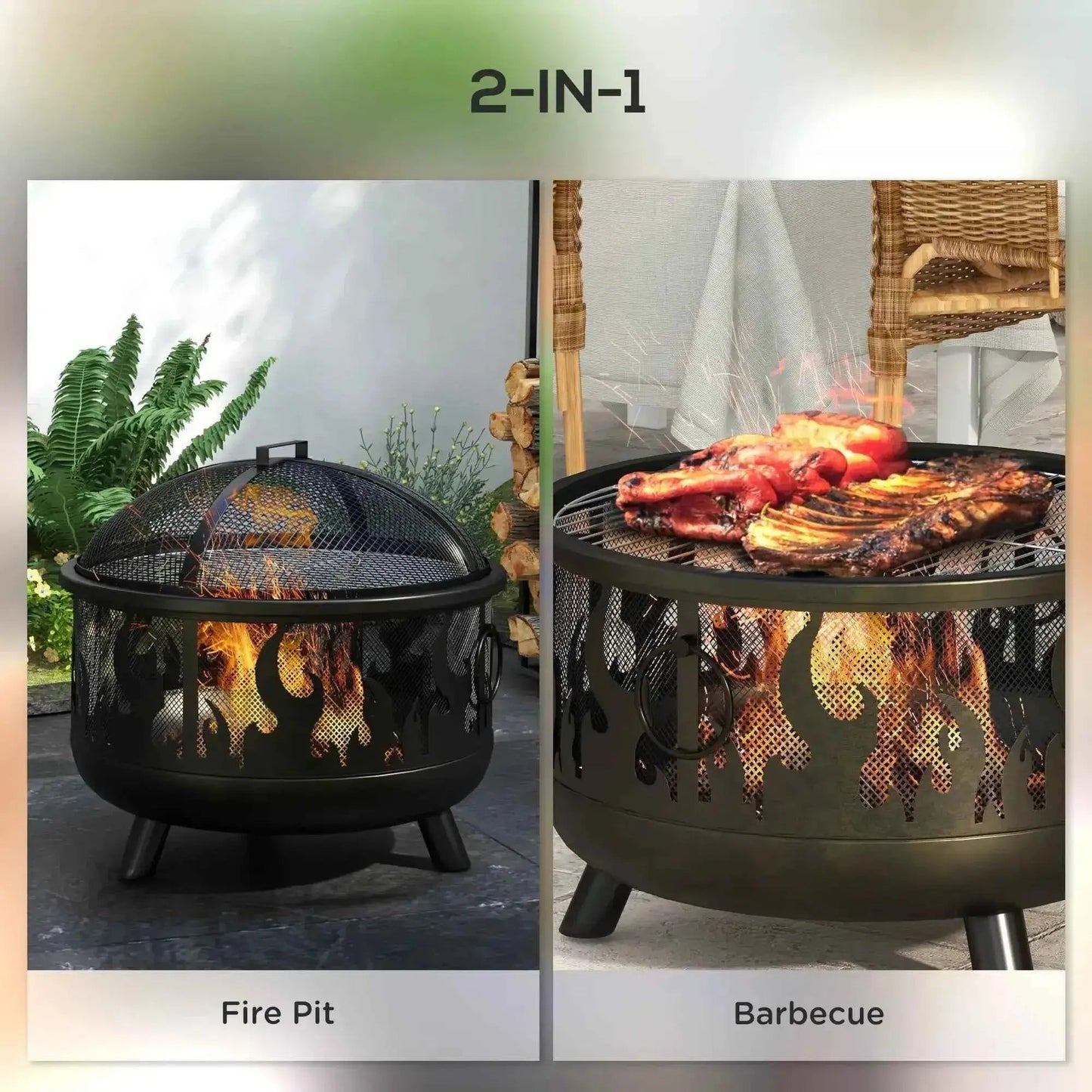 Outsunny Steel Fire Pit BBQ, with Poker - Black | 842-169V01BK