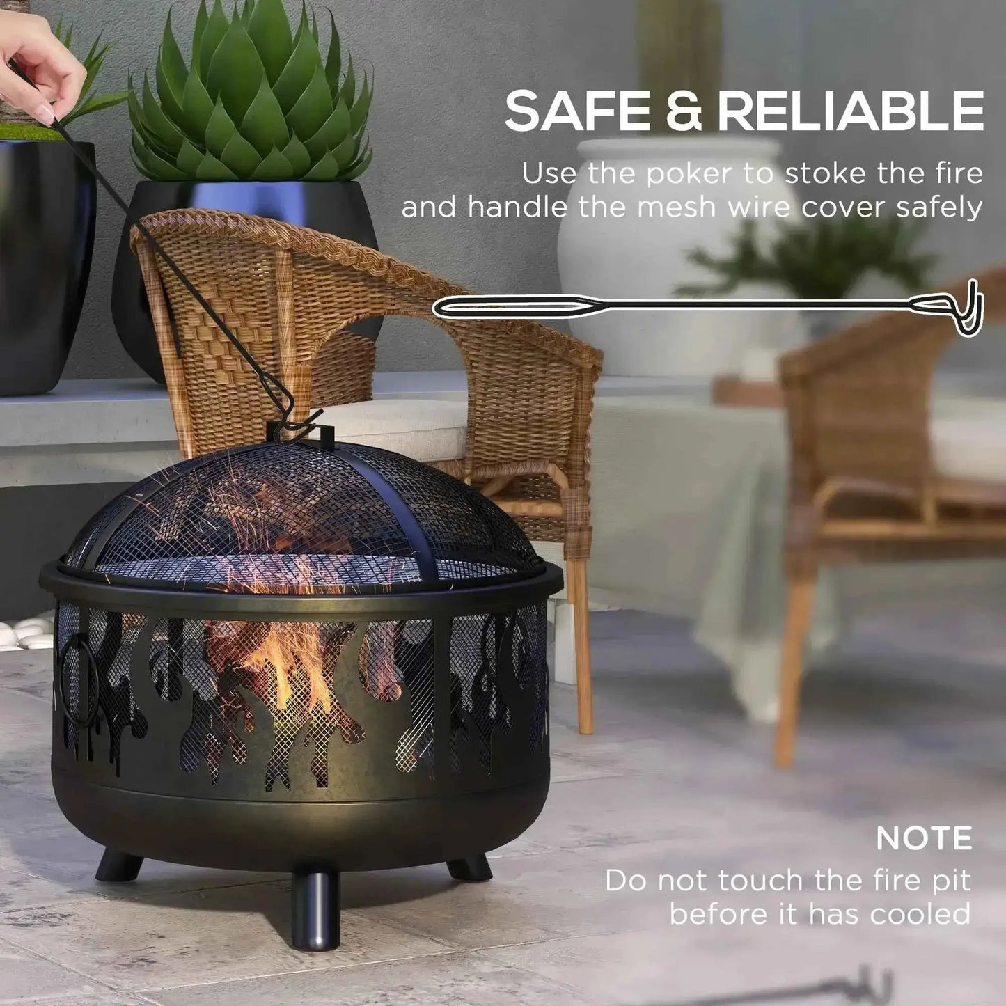 Outsunny Steel Fire Pit BBQ, with Poker - Black | 842-169V01BK