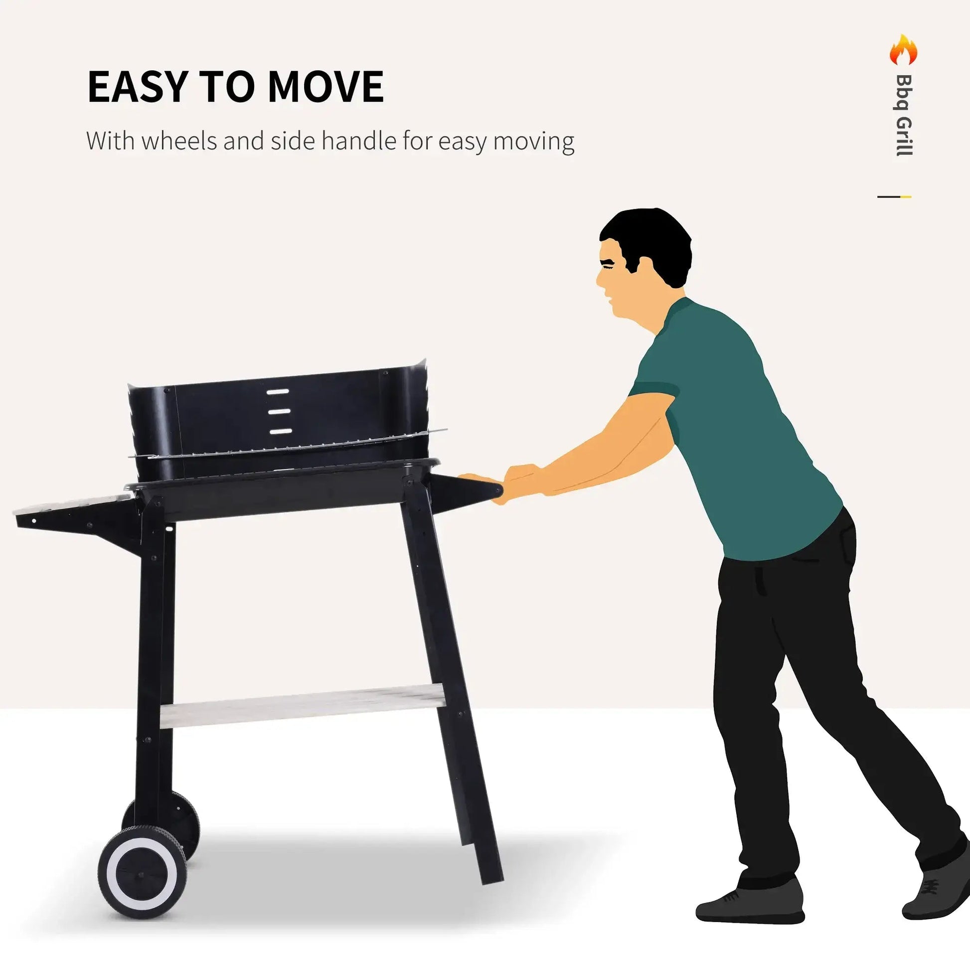Outsunny Trolley Charcoal BBQ Barbecue Grill Outdoor Patio Garden Heating Smoker with Side Trays Storage Shelf and Wheels 846 - 032 - Garden & Outdoor