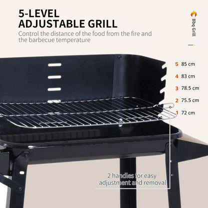 Outsunny Trolley Charcoal BBQ Barbecue Grill Outdoor Patio Garden Heating Smoker with Side Trays Storage Shelf and Wheels 846 - 032 - Garden & Outdoor