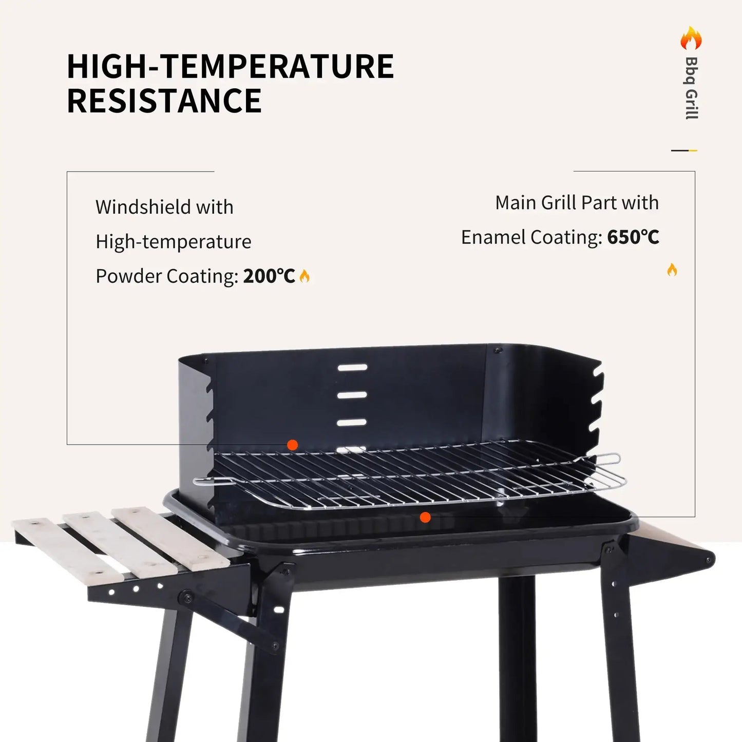 Outsunny Trolley Charcoal BBQ Barbecue Grill Outdoor Patio Garden Heating Smoker with Side Trays Storage Shelf and Wheels 846 - 032 - Garden & Outdoor