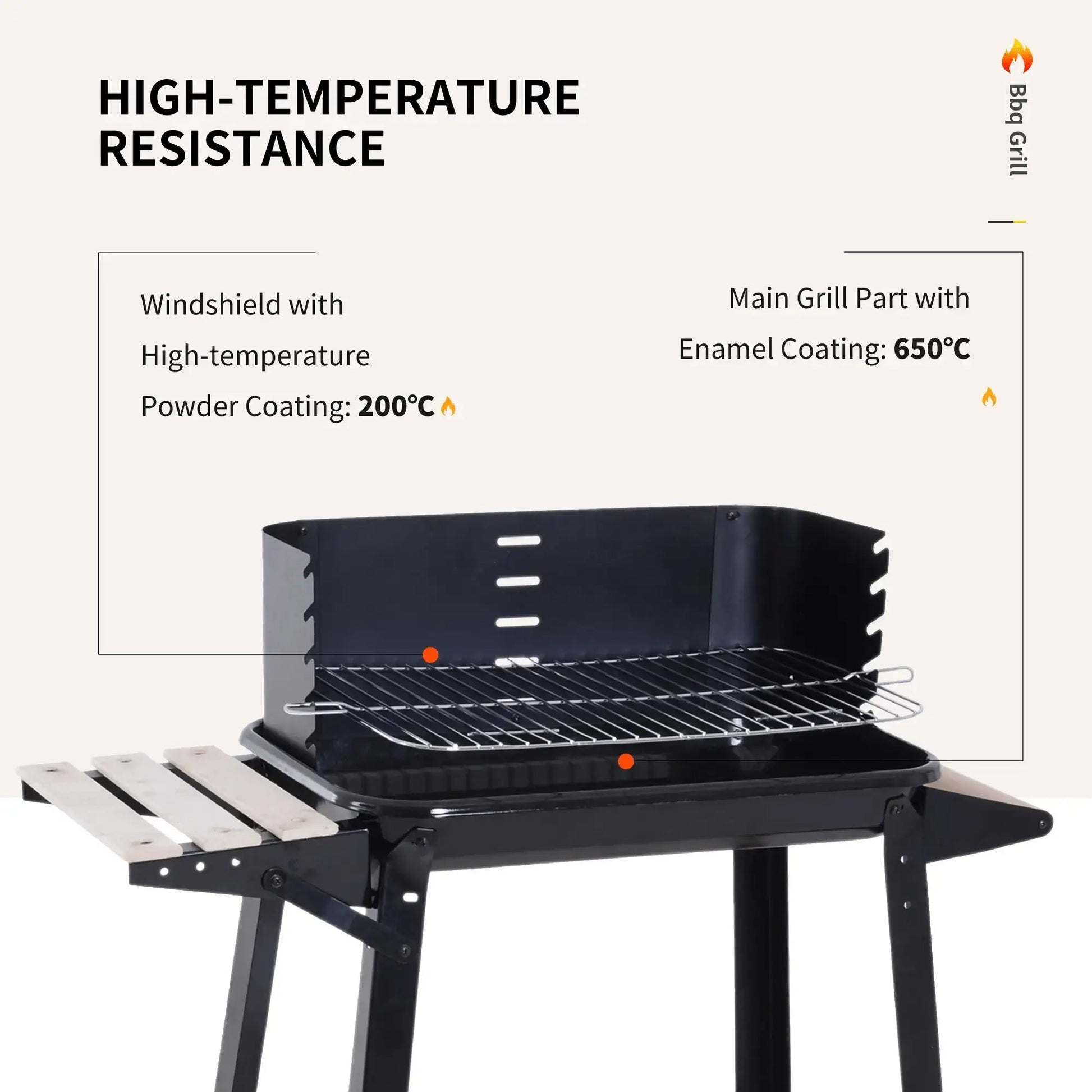 Outsunny Trolley Charcoal BBQ Barbecue Grill Outdoor Patio Garden Heating Smoker with Side Trays Storage Shelf and Wheels 846 - 032 - Garden & Outdoor